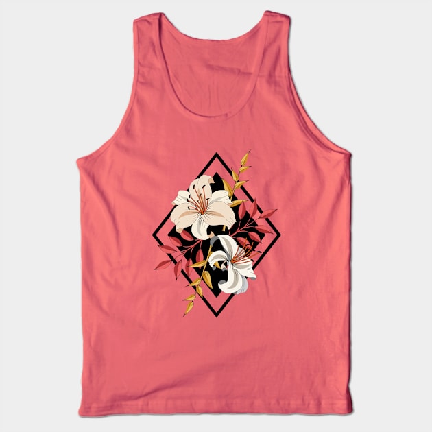 Lilies On Black Tank Top by Designoholic